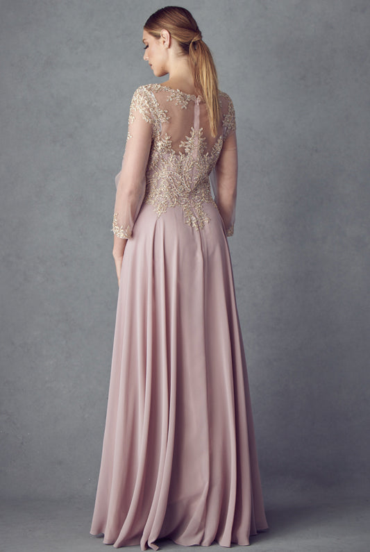 Embroidered Lace Applique, Long Sleeves, Long Mother Of The Bride Dress-smcdress