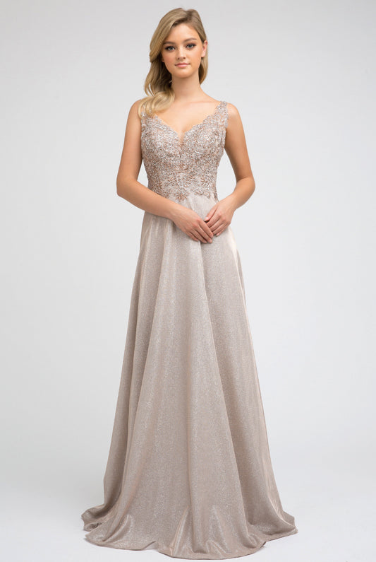 Embellishments bodice metallic a - line evening prom dress-smcdress