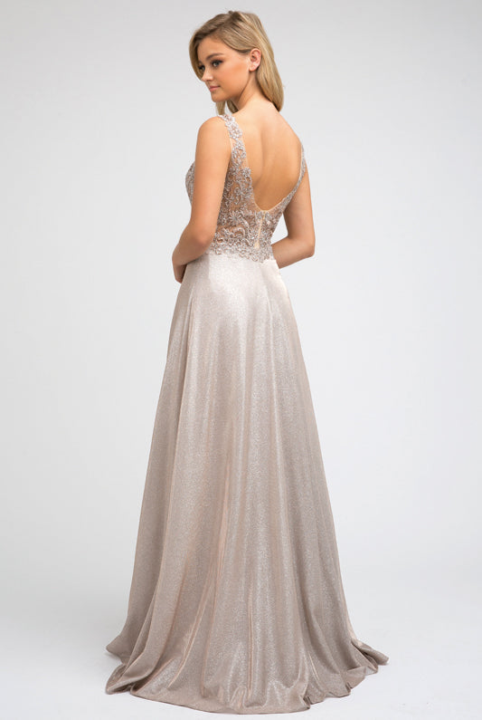 Embellishments bodice metallic a - line evening prom dress-smcdress
