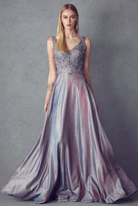 Embellishments bodice metallic a - line evening prom dress-smcdress