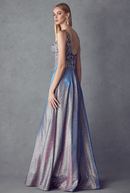 Embellishments bodice metallic a - line evening prom dress-smcdress