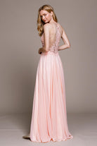 Illusion V-Neck Lace Slit Dress for Evening & Prom-smcdress