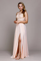 Illusion V-Neck Lace Slit Dress for Evening & Prom-smcdress