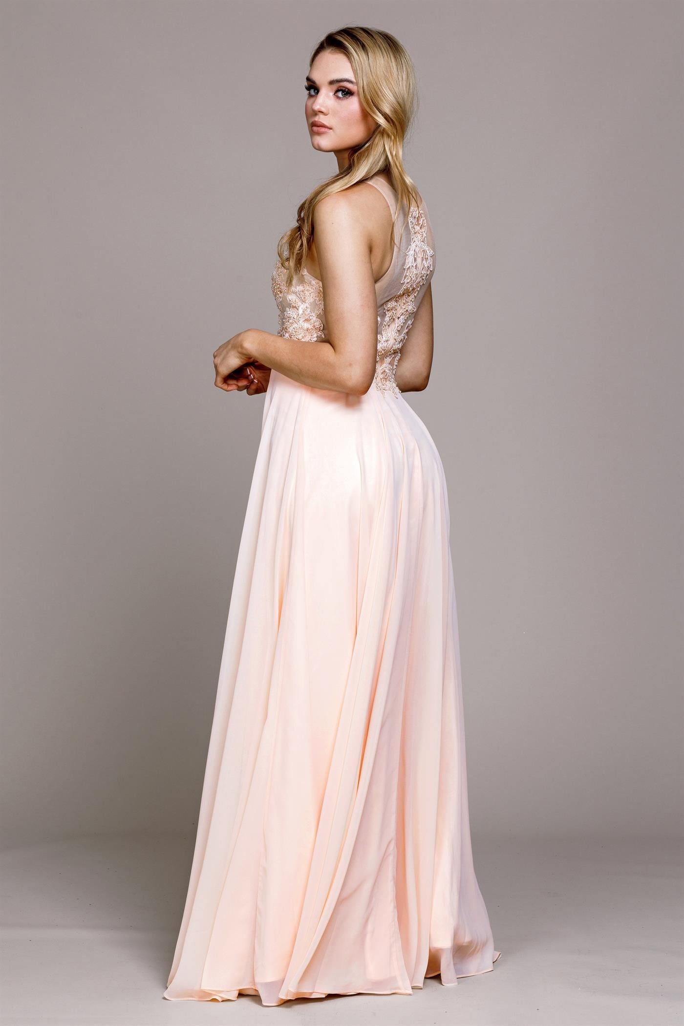 Illusion V-Neck Lace Slit Dress for Evening & Prom-smcdress