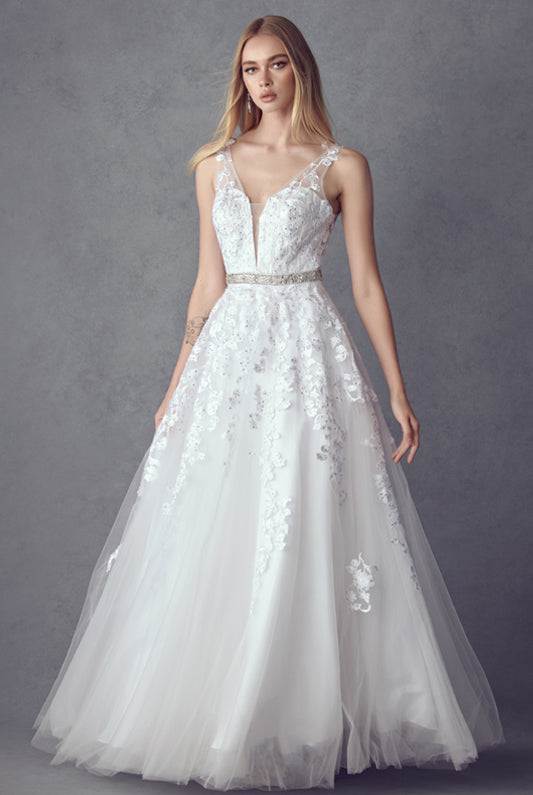 Embroidered Floral Appliques Long Dress-smcdress