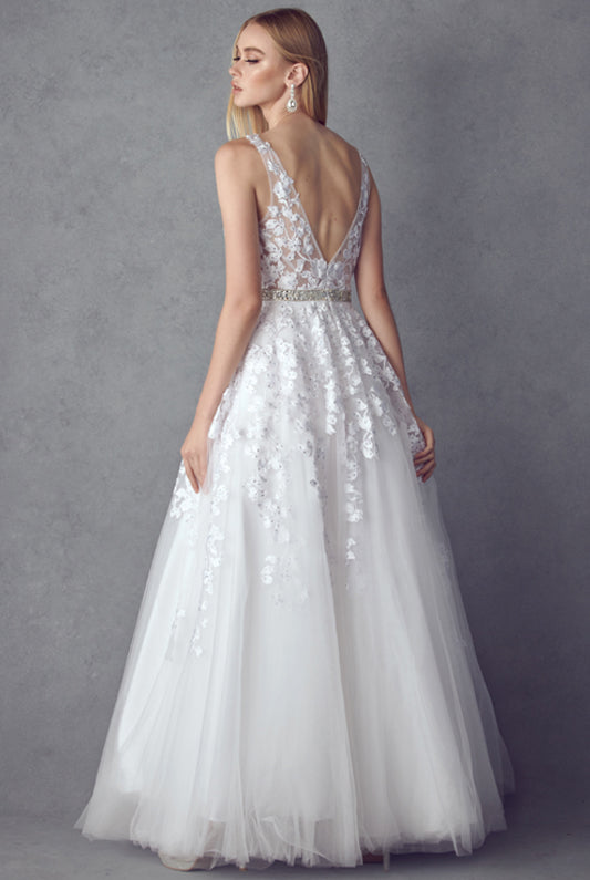 Embroidered Floral Appliques Long Dress-smcdress