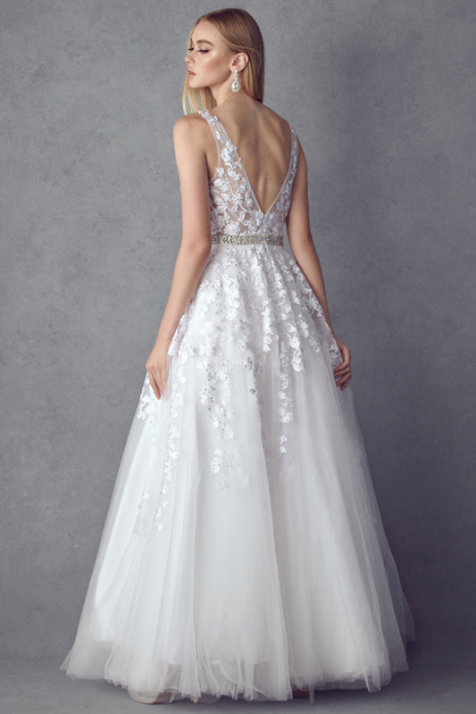 Embroidered Floral Appliques Long Dress-smcdress