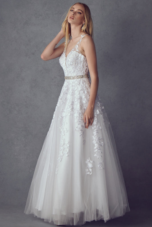 Embroidered Floral Appliques Long Dress-smcdress