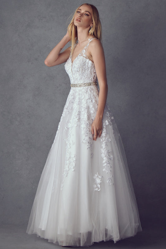 Embroidered Floral Appliques Long Dress-smcdress