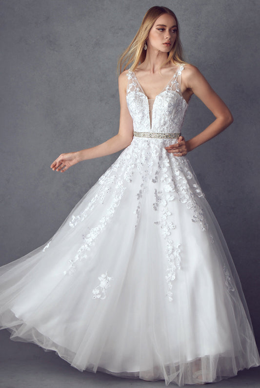 Embroidered Floral Appliques Long Dress-smcdress