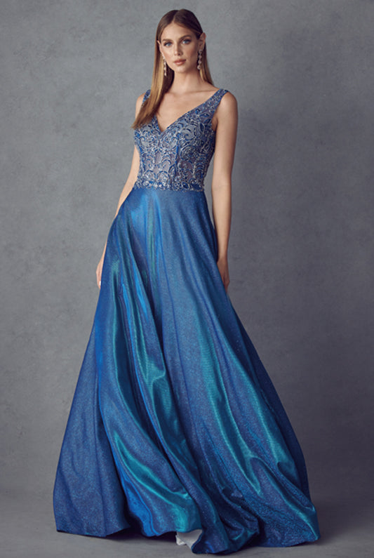 Embroidered bodice long prom dress-smcdress