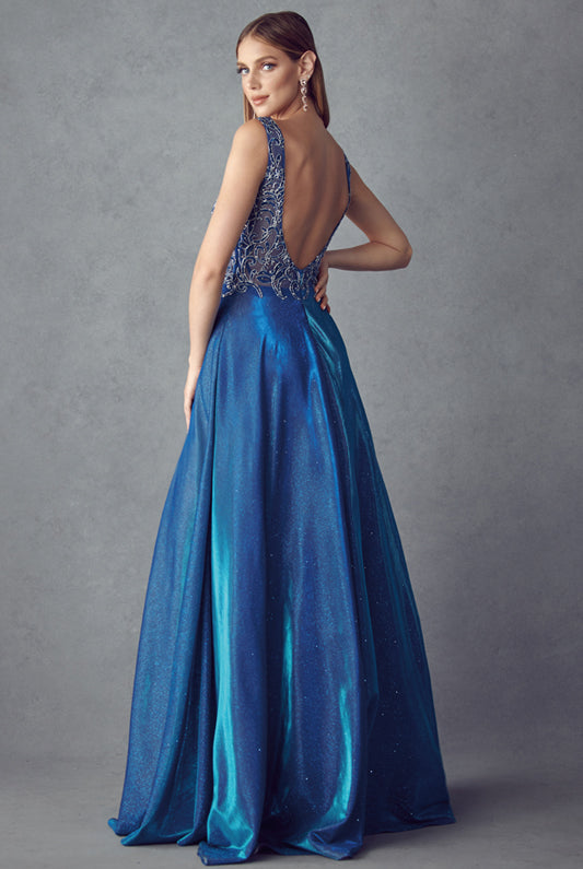 Embroidered bodice long prom dress-smcdress