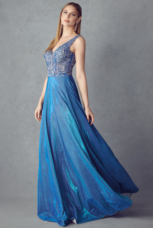 Embroidered bodice long prom dress-smcdress