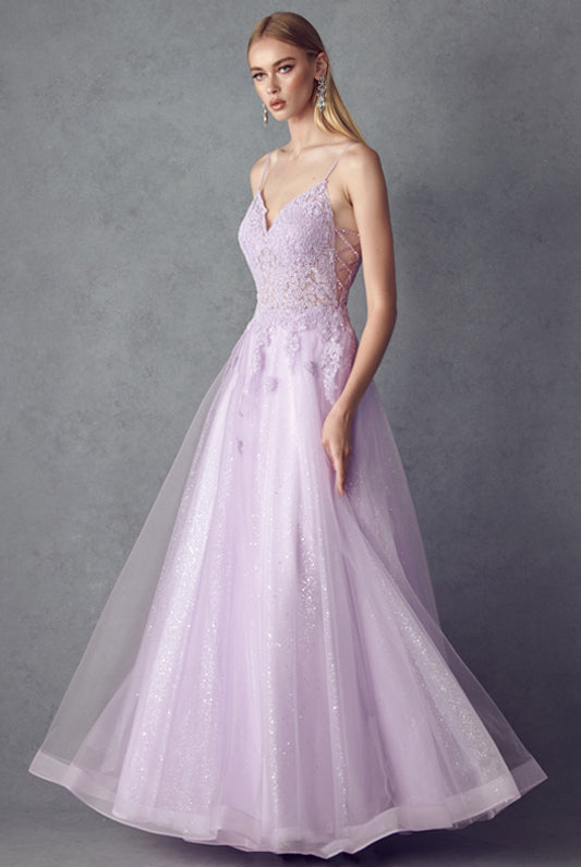 Embroidered bodice tulle prom ball gown-smcdress