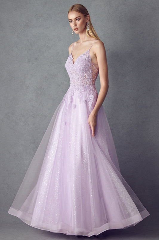 Embroidered bodice tulle prom ball gown-smcdress