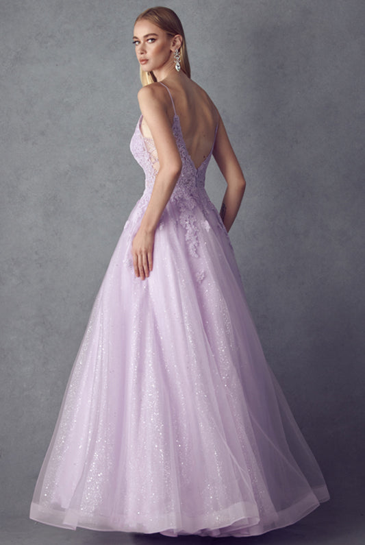 Embroidered bodice tulle prom ball gown-smcdress
