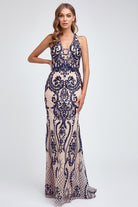 Fitted Sequined deep v neck mermaid Prom Evening Gown-smcdress