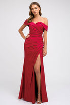 Off the shoulder fitted prom evening dress-smcdress