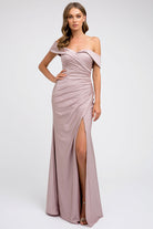 Fitted, High Slit Long Prom & Evening Dress - Off Shoulder-smcdress