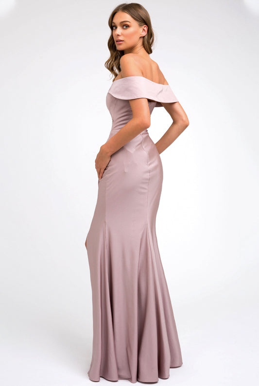 Off the shoulder fitted prom evening dress-smcdress