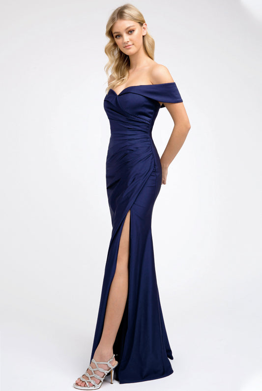 Off the shoulder fitted prom evening dress-smcdress