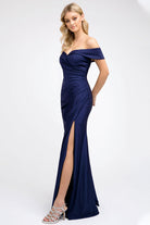 Off the shoulder fitted prom evening dress-smcdress