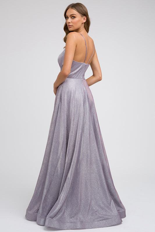 Ruched V-neck formal prom dress-smcdress