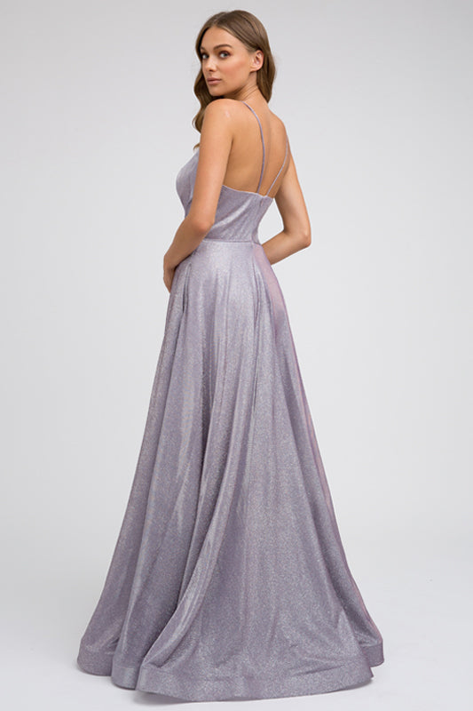 Ruched V-neck formal prom dress-smcdress