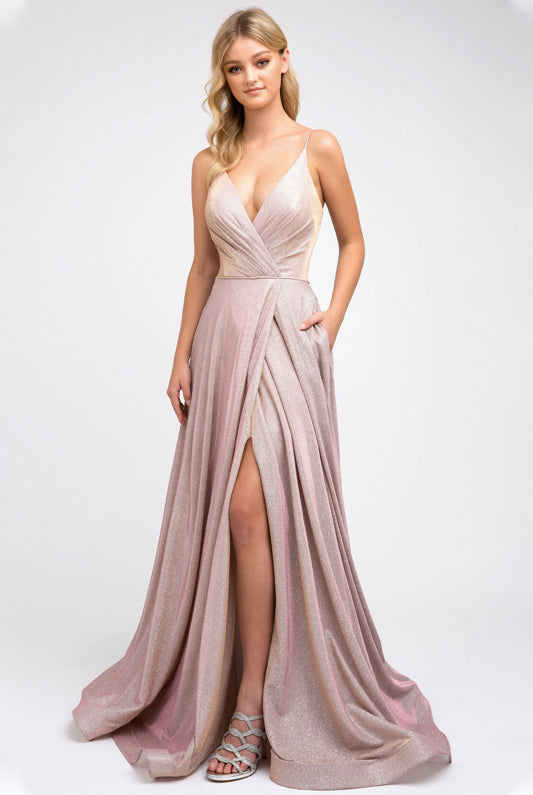 Ruched V-neck formal prom dress-smcdress