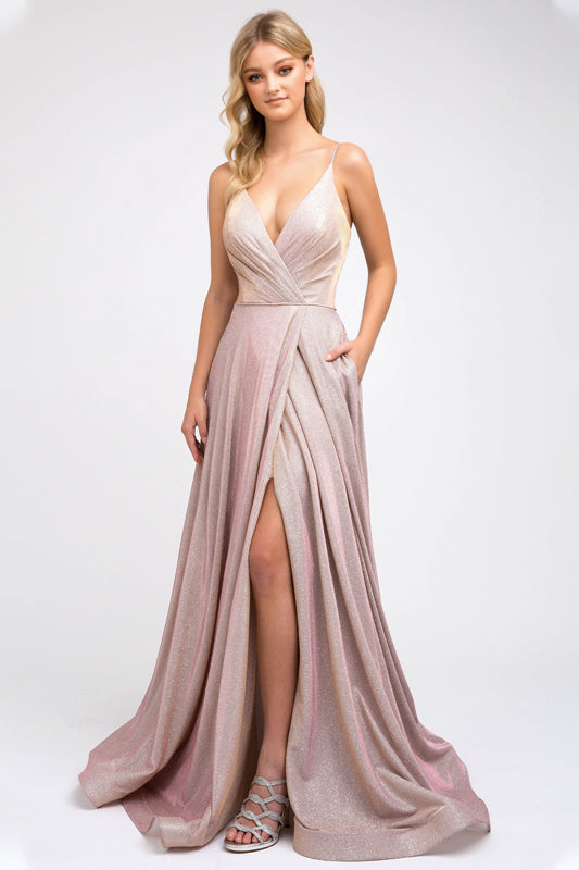 Ruched V-neck formal prom dress-smcdress