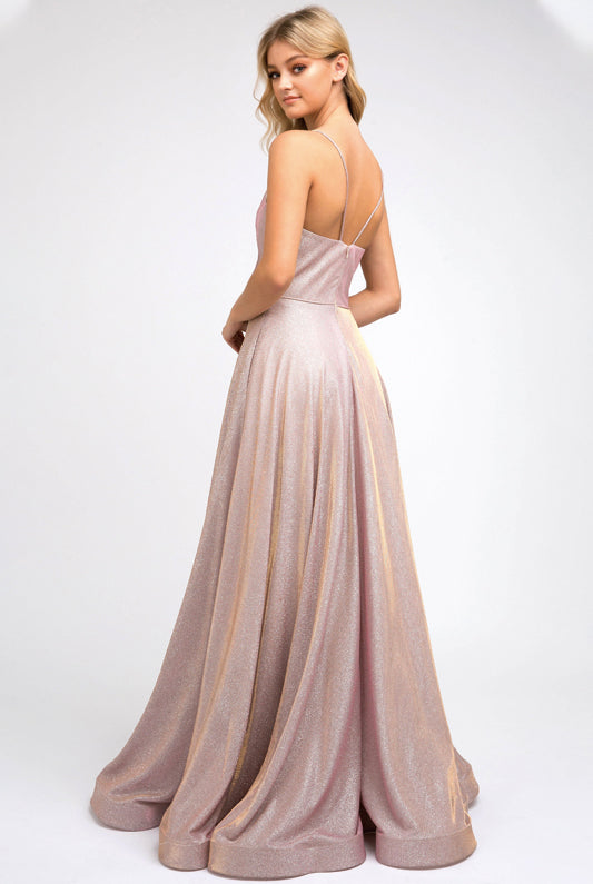 Ruched V-neck formal prom dress-smcdress