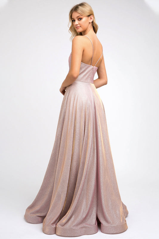 Ruched V-neck formal prom dress-smcdress