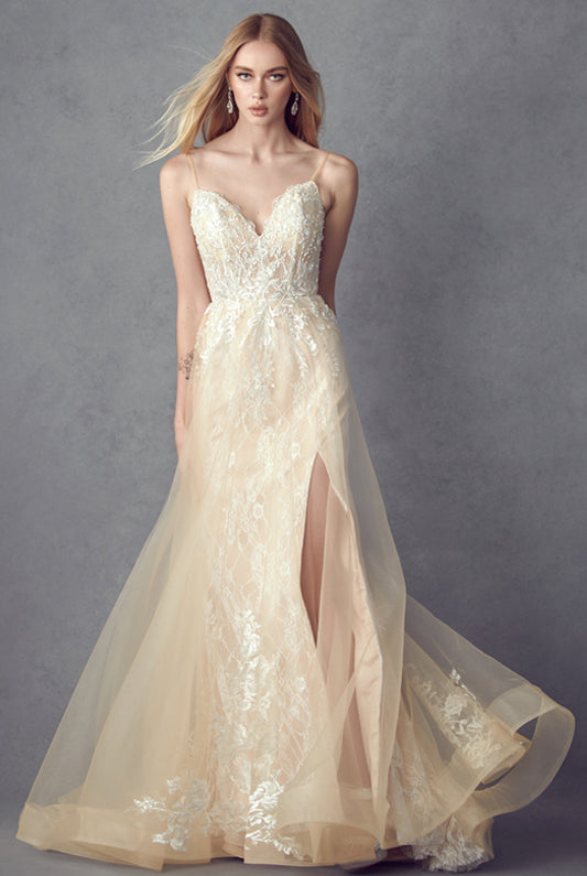 Spaghetti straps long train gown-smcdress