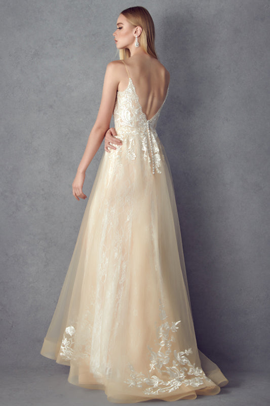 Spaghetti straps long train gown-smcdress