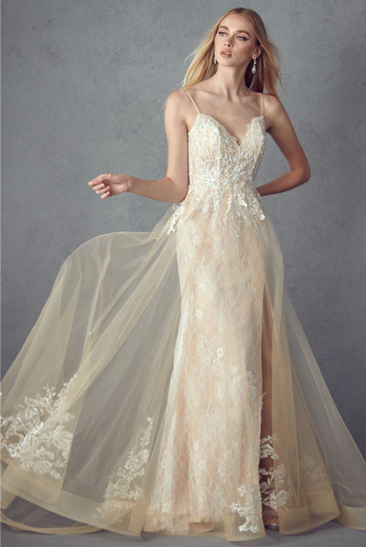 Spaghetti straps long train gown-smcdress