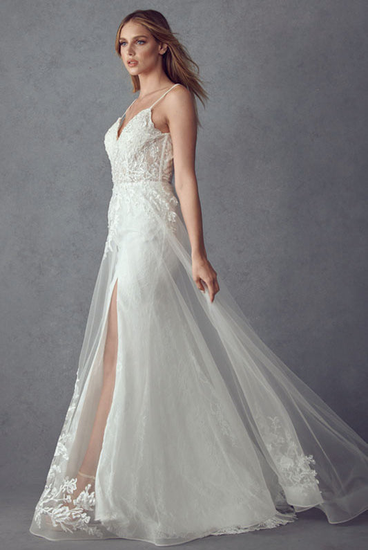 Spaghetti straps long train gown-smcdress