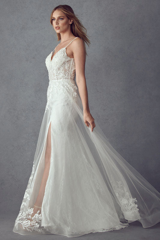 Spaghetti straps long train gown-smcdress