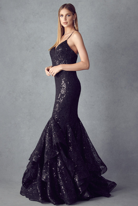 Embellished ruffle mermaid evening prom gown-smcdress