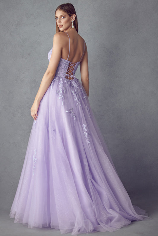 Floral applique tulle prom ball gown-smcdress