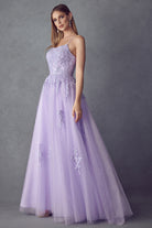 Tulle Prom Dress w/ Floral Applique-smcdress