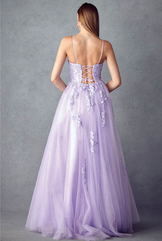 Floral applique tulle prom ball gown-smcdress
