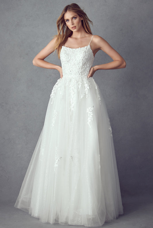 Tulle Prom Dress w/ Floral Applique-smcdress