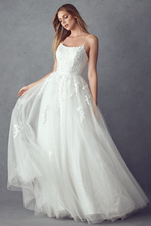 Tulle Prom Dress w/ Floral Applique-smcdress