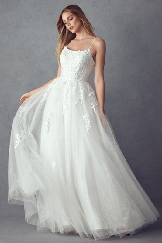 Tulle Prom Dress w/ Floral Applique-smcdress