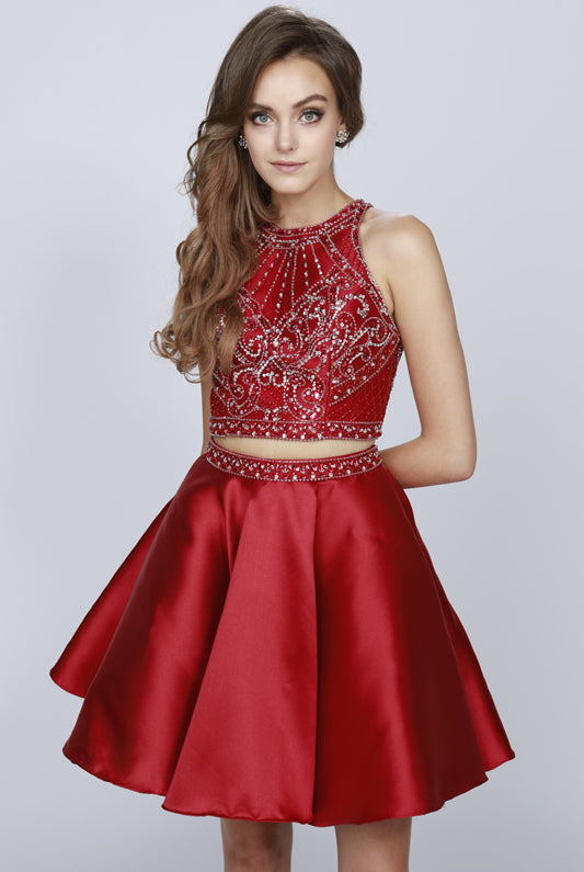 Two-Piece Rhinestone High Neck Dress-smcdress