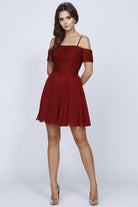 Embroidered Off-Shoulder Strap Dress for Cocktail & Homecoming-smcdress