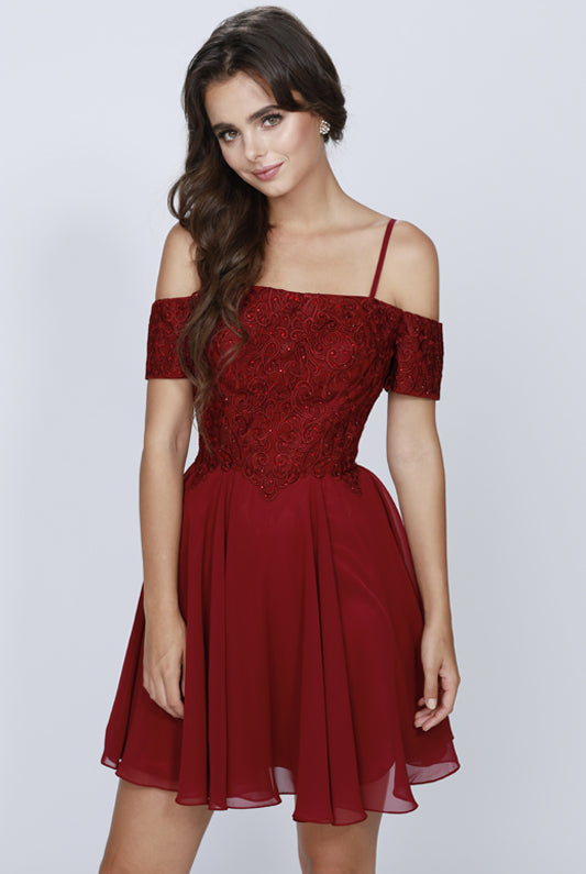 Embroidered Off-Shoulder Strap Dress for Cocktail & Homecoming-smcdress