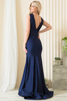 V-Neck Satin Mermaid Dress-smcdress