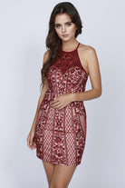 Embellished High Neck Short Dress-smcdress