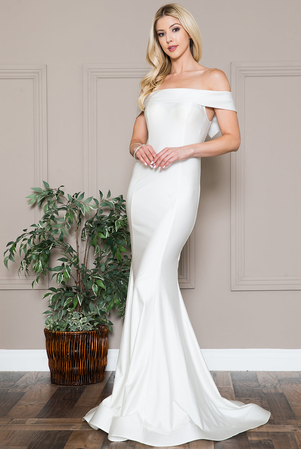 Mermaid Long Evening & Wedding Dress, Off Shoulder, Fitted-smcdress